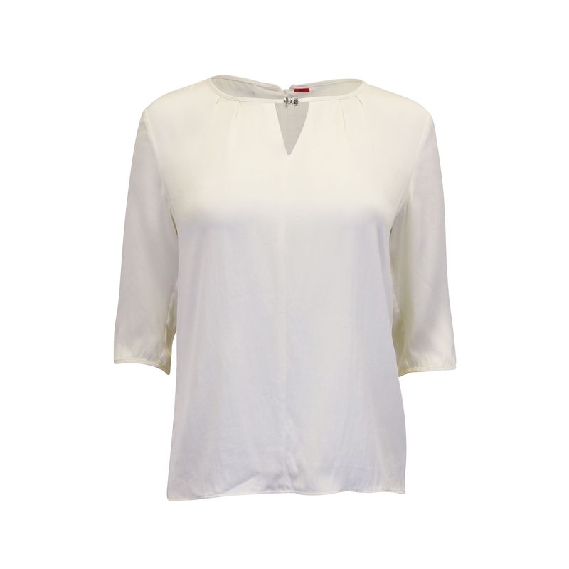 Hugo Boss Keyhole Neck Quarter Sleeves Blouse In Cream Silk